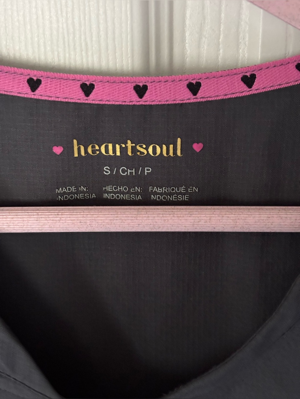 HeartSoul Women's Charcoal Gray V-Neck Scrub Top with Pink Accents - Picture 3 of 5